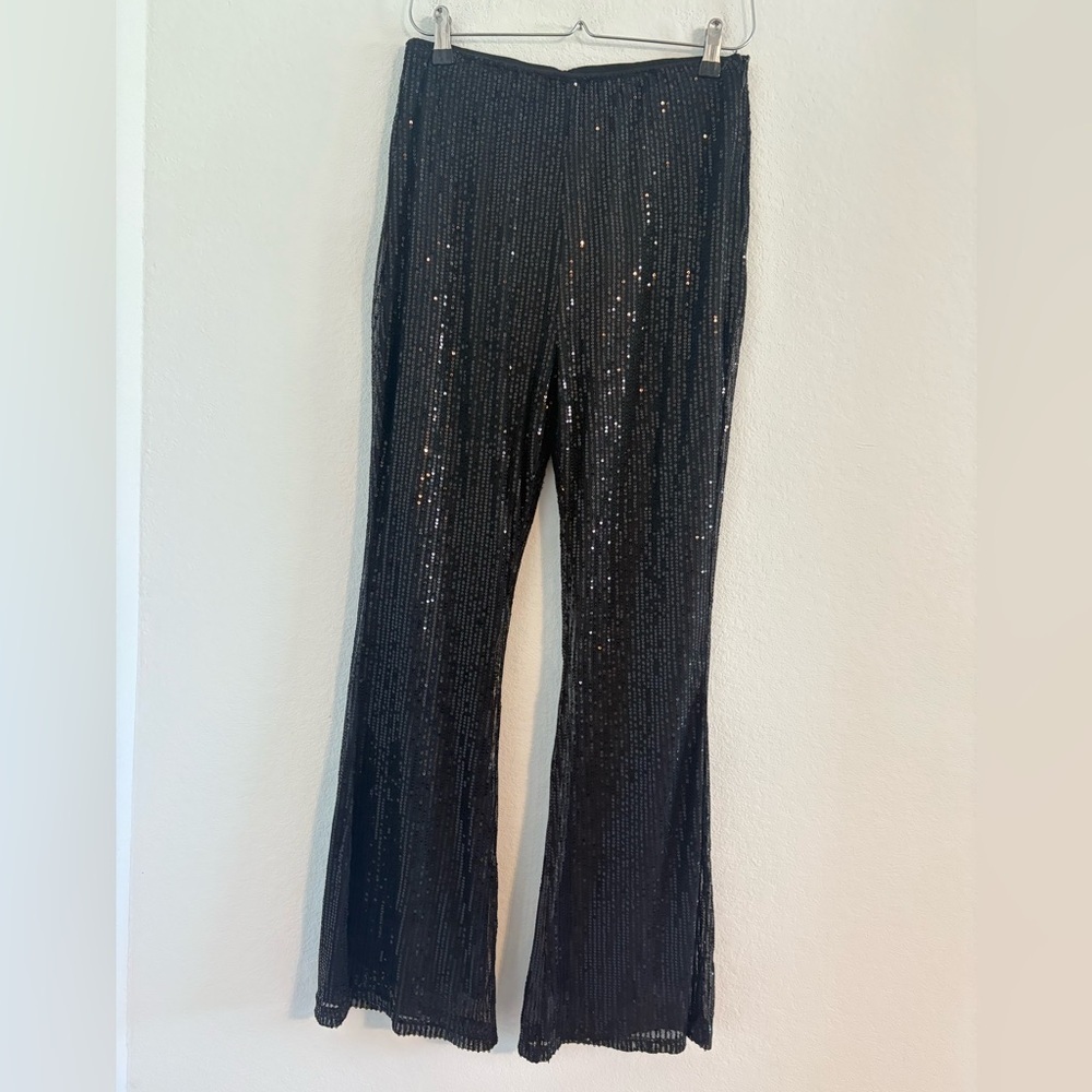 Black Sequin Flare Pants - Picture 5 of 10